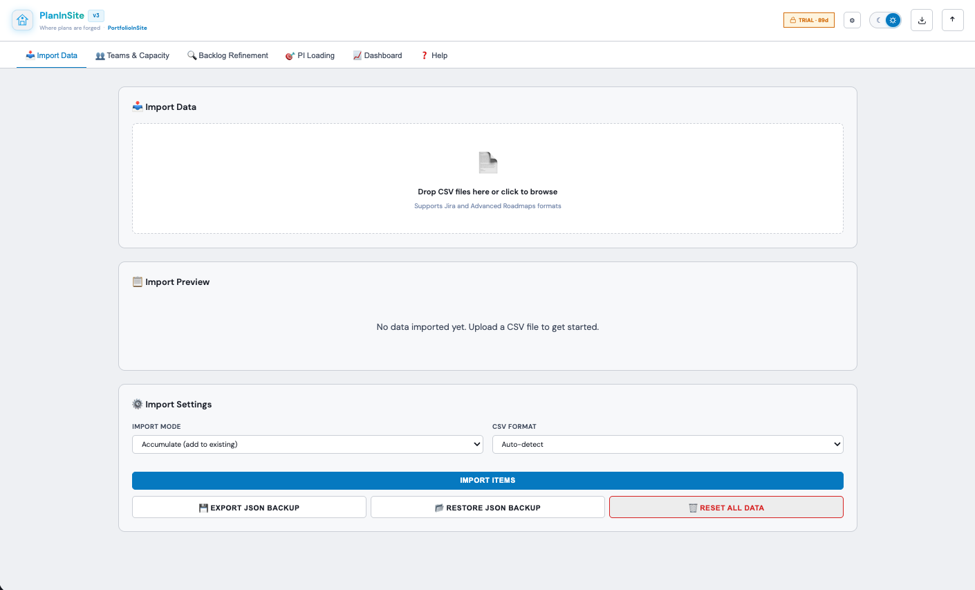 PlanInSite — PI planning and capacity management
